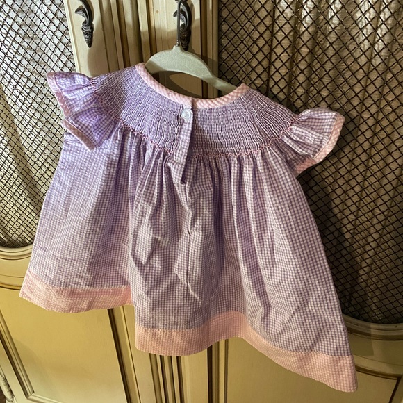 3 months Southern Smocked Company purple/pink smocked gingham bunny dress - Picture 3 of 10